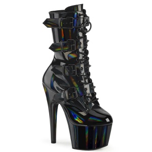 1046 - 18 cm pleaser hoge hakken boots plateau hologram zwarte