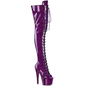 Glitter 18 cm PEEP TOE Violet overknee boots hoge hakken met veters