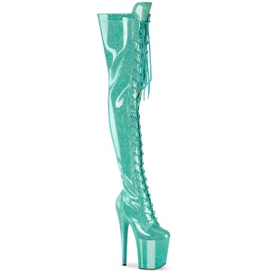 Glitter 20 cm FLAMINGO-3020GP Groene overknee boots hoge hakken met veters