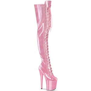 Glitter 20 cm FLAMINGO-3020GP Roze overknee boots hoge hakken met veters