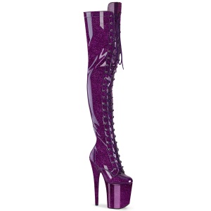 Glitter 20 cm FLAMINGO-3020GP Violet overknee boots hoge hakken met veters