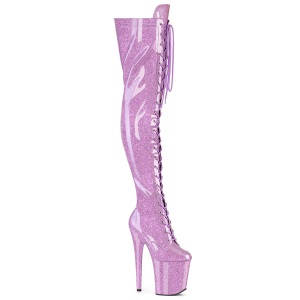 Glitter 20 cm FLAMINGO-3020GP paarse overknee boots hoge hakken met veters