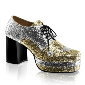 Glitter GLAMROCK-02 pooier schoenen 70 heren disco platform veterschoenen gold