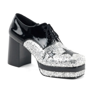 Glitter GLAMROCK-02 pooier schoenen 70 heren disco platform veterschoenen zilveren