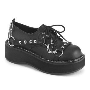 Kunstleer 5 cm EMILY-32 Zwarte punk schoenen met veters