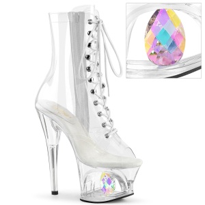 MOON1021C - 18 cm pleaser high heels ankle boots strass transparent