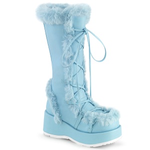 Nepbont 7 cm CUBBY-311 lolita dames laarzen met plateau in blauw