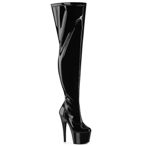 Patent 18 cm thigh high stretch overknee boots with wide calf