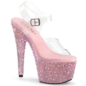 Roze 18 cm BEJEWELED-708MS paaldans schoenen hoge hakken met strass plateau