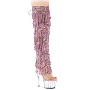 Roze 18 cm pole dance exotic overknee laarzen met strass franjes