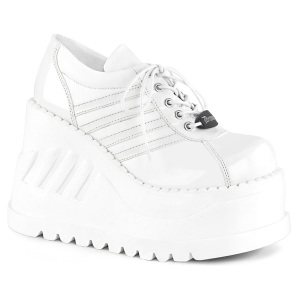 STOMP-08 witte sleehak veterschoenen dames 12 cm wedge plateauzool