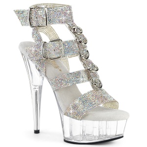 Silver rhinestone 15 cm DELIGHT-656RS pleaser high heels strappy sandals