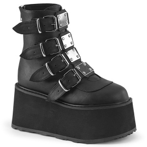 Vegan 9 cm DAMNED-105 dames boots plateau met gespen zwart