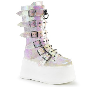 Vegan 9 cm DAMNED-225 emo calf-high women boots platform with buckles pearl effect