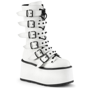 Vegan 9 cm DAMNED-225 emo calf-high women boots platform with buckles white