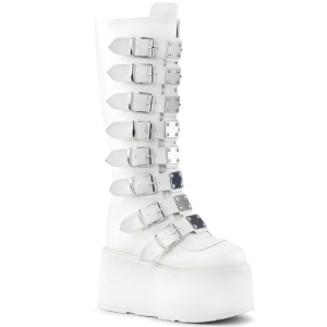 Vegan 9 cm DAMNED-318 emo knee high women boots platform with buckles white