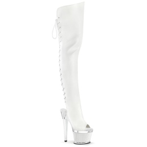 Vegan veterlaarzen 18 cm SPECTATOR-3030 witte open teen overknee laarzen high heels met veters