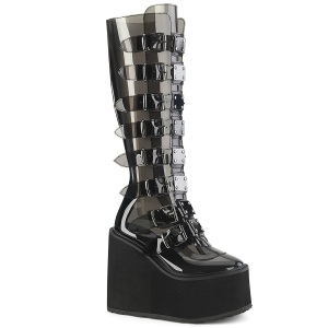 Wedge 14 cm S815 women boots platform with buckles black vinyl