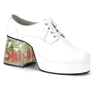 White PIMP-02 mens pimp shoes lace-up with goldfish aquarium heel