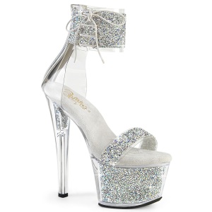 Zilveren 18 cm SKY-327RSI pleaser hoge hakken met strass enkel manchet