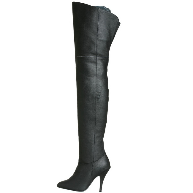 Black Leather 10,5 cm LEGEND-8868 Overknee Boots Flat Heels