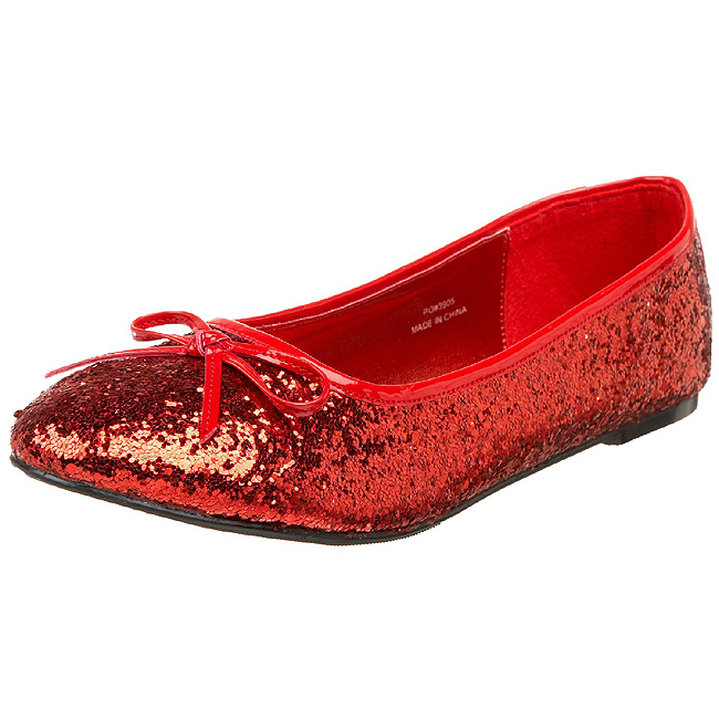 red sparkly flat shoes