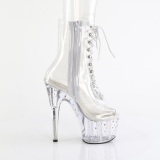 1021C-7 - 18 cm pleaser high heels ankle boots strass transparent