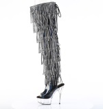 Black 15 cm DELIGHT exotic overknee boots rhinestone fringes