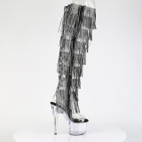 Black 18 cm pole dance exotic overknee boots rhinestone fringes