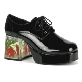 Black PIMP-02 mens pimp shoes lace-up with goldfish aquarium heel