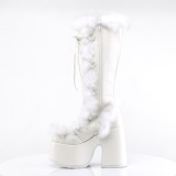 Faux fur trim goth 13 cm womens gothic chunky platform boots white