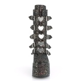 Glitter 14 cm SWING-G emo calf-high women boots platform with buckles black