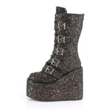 Glitter 14 cm SWING-G plateau halfhoge laarsjes dames met gespen zwart