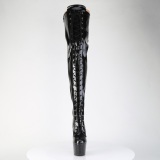 Glitter 18 cm ADORE-3020GP Zwarte overknee boots hoge hakken met veters