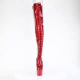 Glitter 18 cm PEEP TOE Red thigh high boots with laces high heels