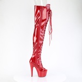 Glitter 18 cm PEEP TOE Rode overknee boots hoge hakken met veters