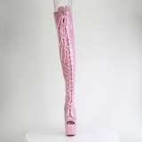 Glitter 18 cm PEEP TOE Roze overknee boots hoge hakken met veters