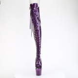 Glitter 18 cm PEEP TOE Violet overknee boots hoge hakken met veters