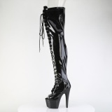 Glitter 18 cm PEEP TOE Zwart overknee boots hoge hakken met veters