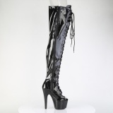 Glitter 18 cm PEEP TOE Zwart overknee boots hoge hakken met veters