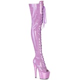 Glitter 18 cm PEEP TOE paarse overknee boots hoge hakken met veters