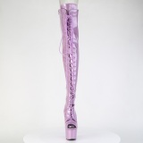 Glitter 18 cm PEEP TOE paarse overknee boots hoge hakken met veters