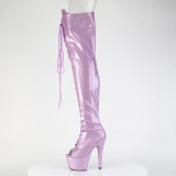 Glitter 18 cm PEEP TOE paarse overknee boots hoge hakken met veters