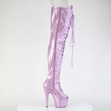 Glitter 18 cm PEEP TOE paarse overknee boots hoge hakken met veters