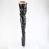 Glitter 20 cm FLAMINGO-3020GP Black thigh high boots with laces high heels