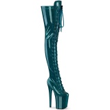 Glitter 20 cm FLAMINGO-3020GP blauwgroen overknee boots hoge hakken met veters