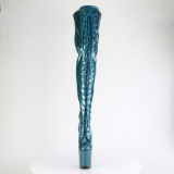 Glitter 20 cm FLAMINGO-3020GP blauwgroen overknee boots hoge hakken met veters