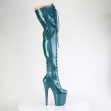 Glitter 20 cm FLAMINGO-3020GP blauwgroen overknee boots hoge hakken met veters