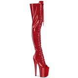 Glitter 20 cm PEEP TOE Rode overknee boots hoge hakken met veters