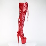 Glitter 20 cm PEEP TOE Rode overknee boots hoge hakken met veters